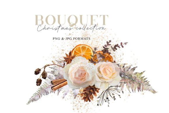 Christmas Bouquet Rose Flowers: Premium Illustrations