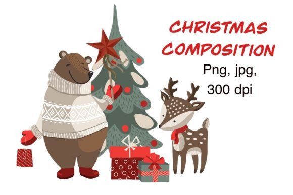Christmas Composition with Bear and Deer Illustrations Review