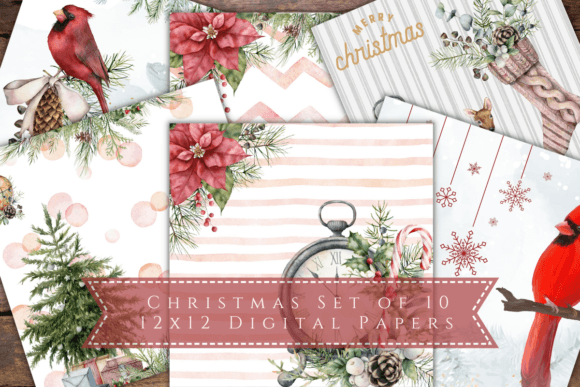 Christmas Digital Papers: 10 Illustrations for Sellers