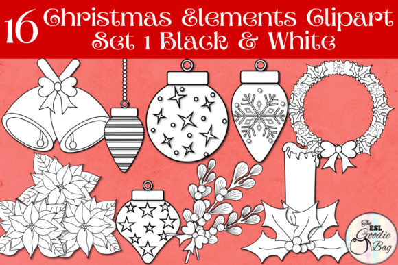 Christmas Elements Clipart Black White: Illustrations Review