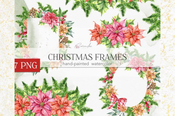 Christmas Greenery Frames Watercolor: Premium Illustrations
