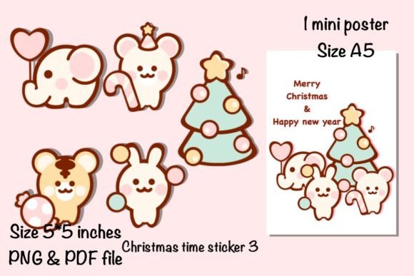 Christmas Time Sticker Mini Poster 3: Festive Illustrations