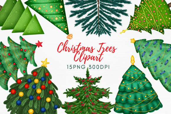Christmas Trees PNG Bundle: Festive Illustrations