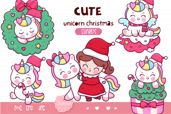 Christmas Unicorn Xmas Cartoon Kawaii Illustrations Review