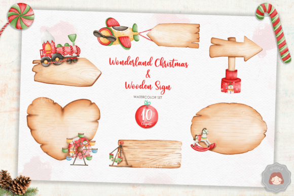 Christmas Wonderland Wooden Signboard: Festive Illustrations
