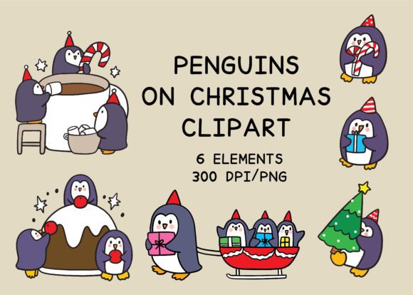 Cut Penguins Christmas Character Set: Festive Illustrations