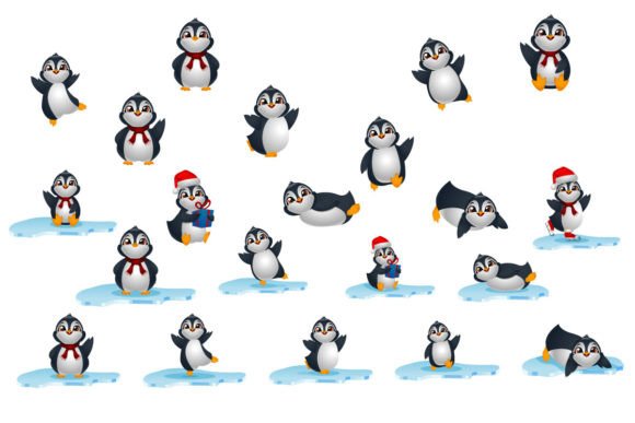 Cute Christmas Penguins Clipart Set: Festive Illustrations