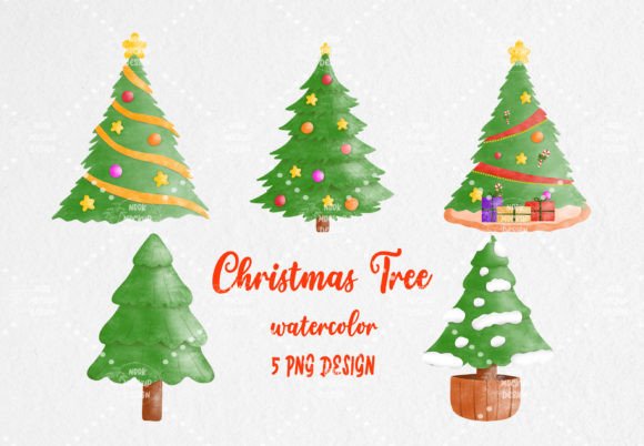 Funny Christmas Tree Watercolor Clipart: Illustrations for Branding