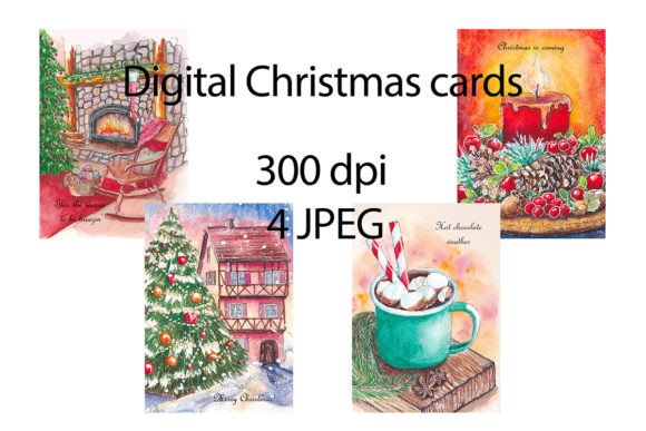 Review: DIGITAL Printable Christmas Cards, JPEG Illustrations