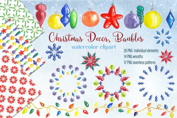 Watercolor Christmas Decor Baubles: Festive Illustrations