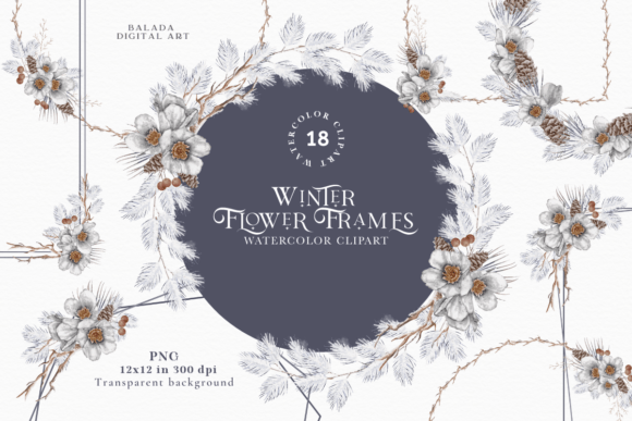Winter Christmas Floral Frames Clipart & Illustrations